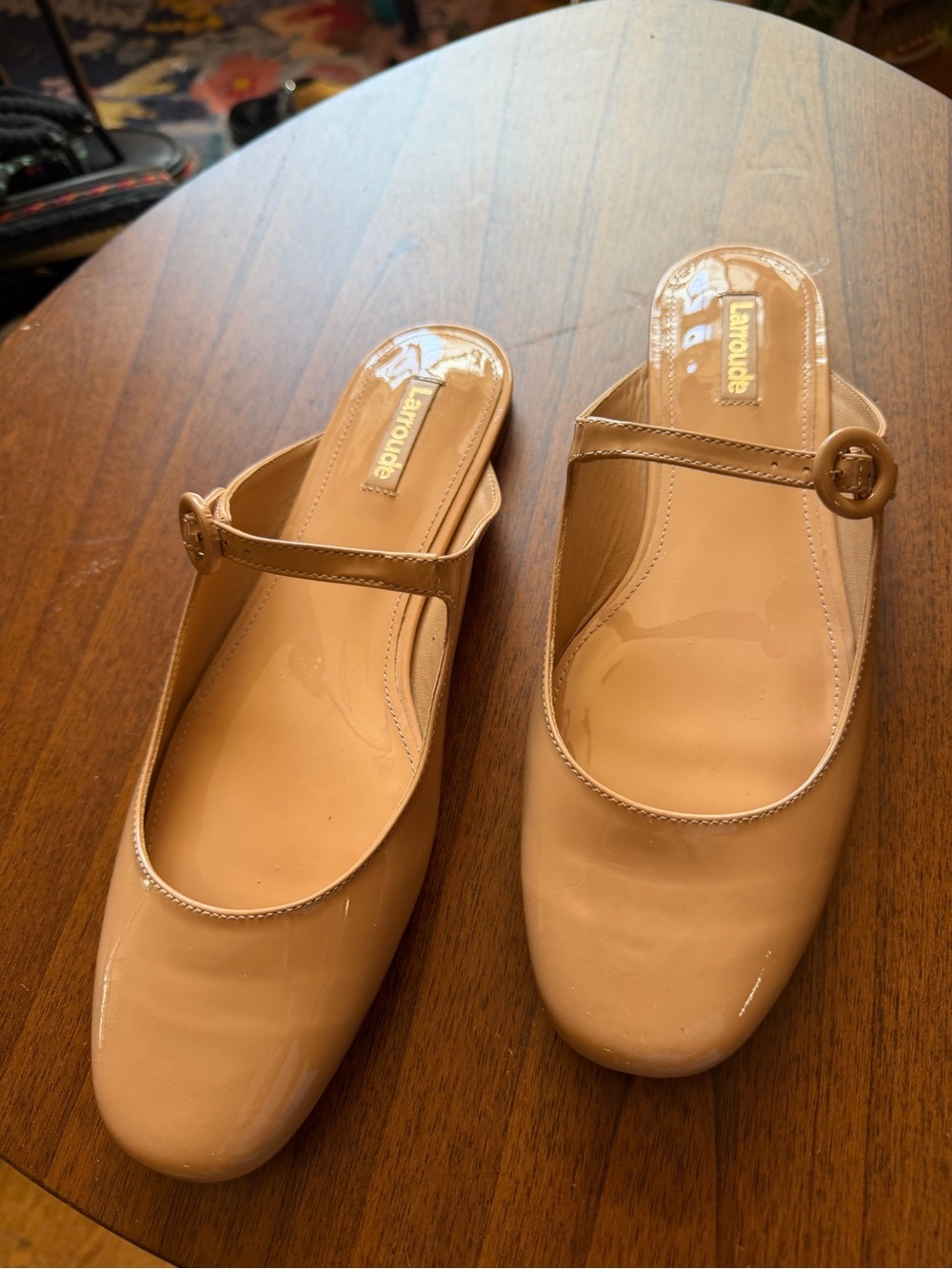 Larroude Nude Patent Mary Jane Flats